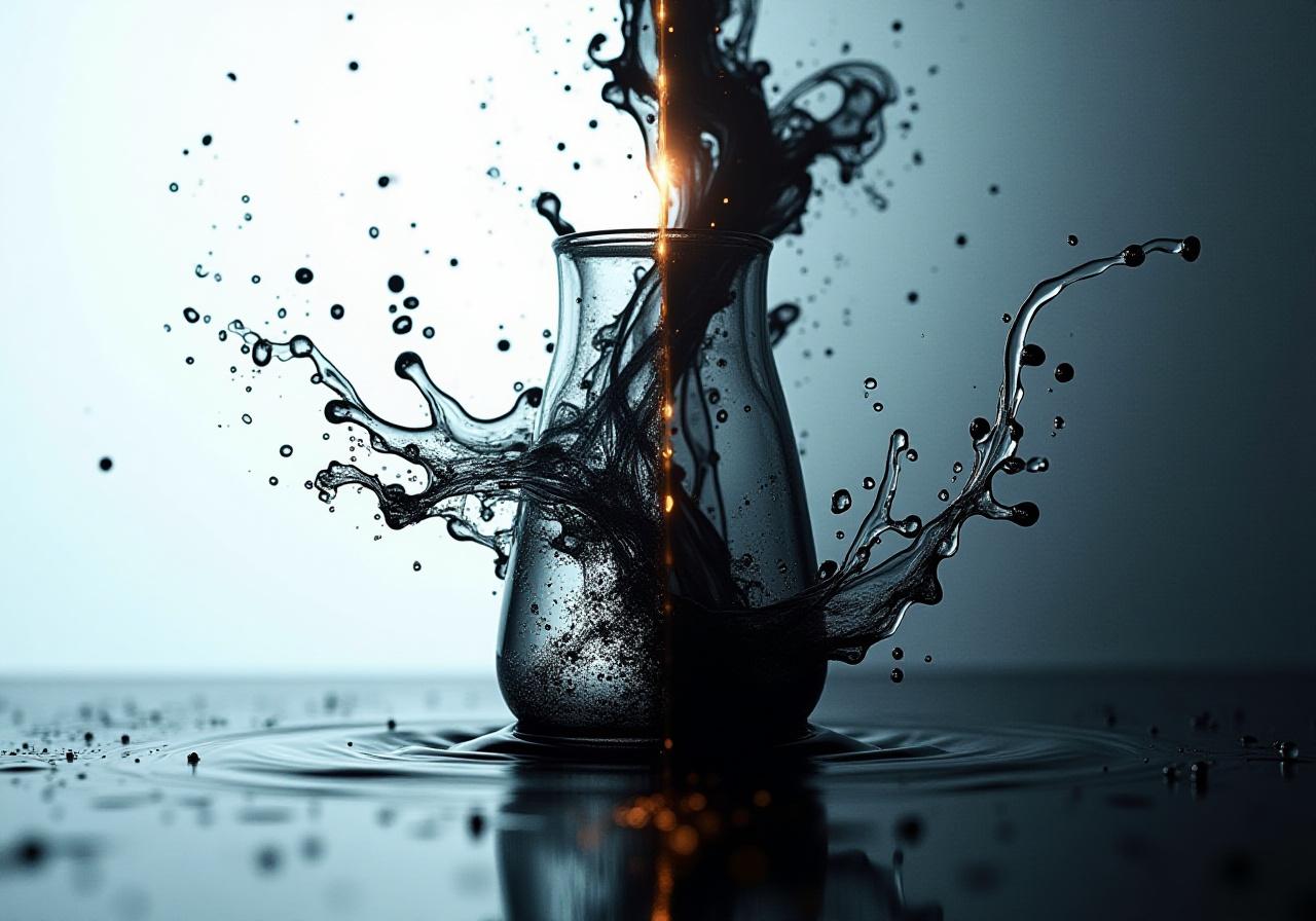 Artistic macro shot of black ink diffusing in water, symbolizing fluidity and precision