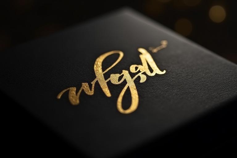 Elegant gold leaf script on a high-end textured shopping bag