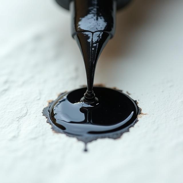 Close-up shot of hand-mixed black ink on high-quality paper texture